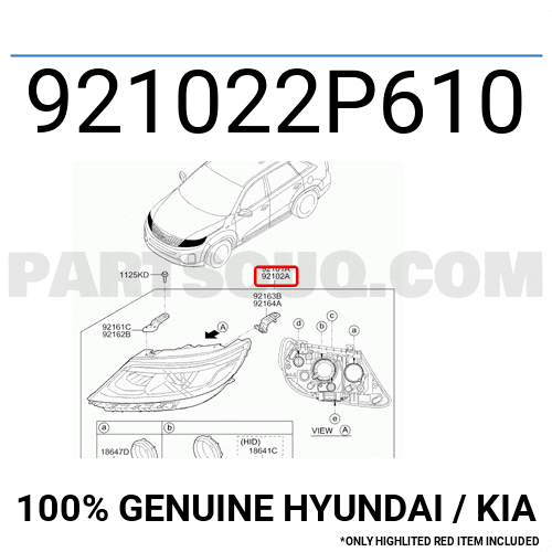 Đèn Pha Phải - Có Led Kia Sorento Mã phụ tùng 921022p610