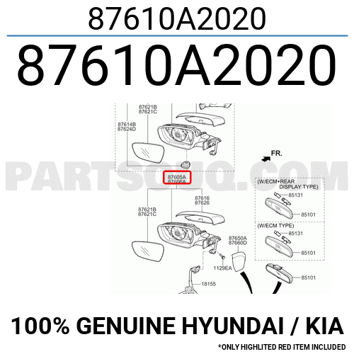 Gương Chiếu Hậu Trái Kia Carens / rondo Mã phụ tùng 87610A4020