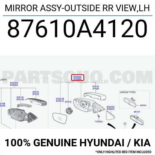 Gương Chiếu Hậu Trái Kia Carens / rondo Mã phụ tùng 87610a4120