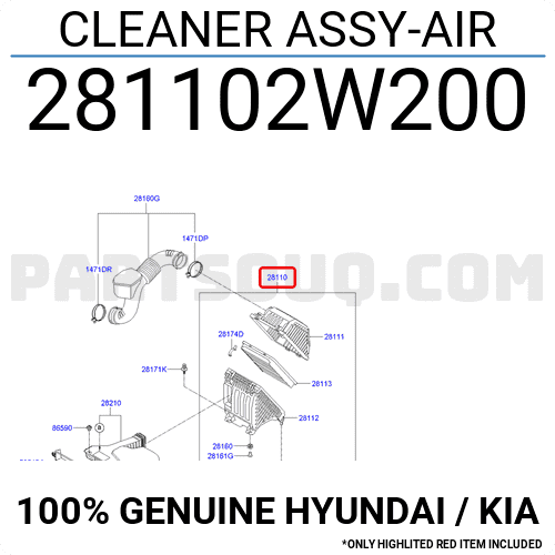 Hộp Lọc Gió Động Cơ Kia Sorento Mã phụ tùng 281102W200