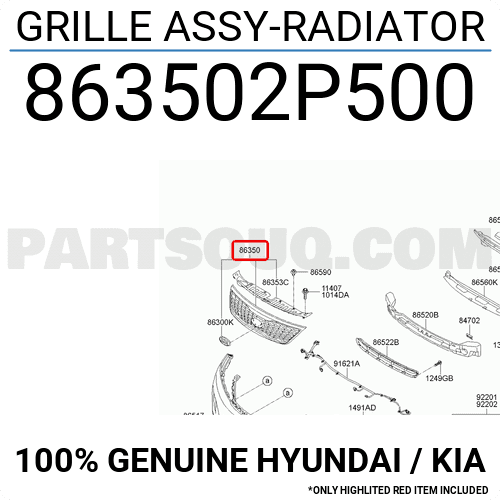 Ca Lăng Kia Sorento Mã phụ tùng 863502p500-01