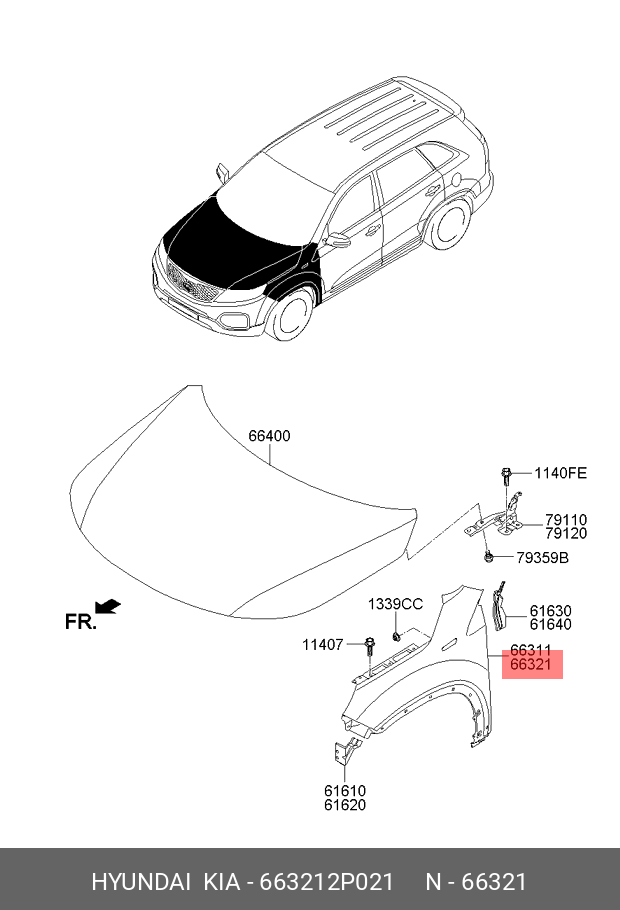Tai Xe Phải Kia Sorento Mã phụ tùng 663212p021
