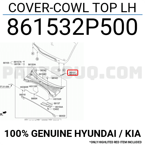 Ốp Góc Kính Chắn Gió Trái Kia Sorento Mã phụ tùng 861532P500